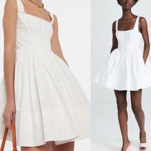 STAUD Landscape babydoll Corset minidress in white